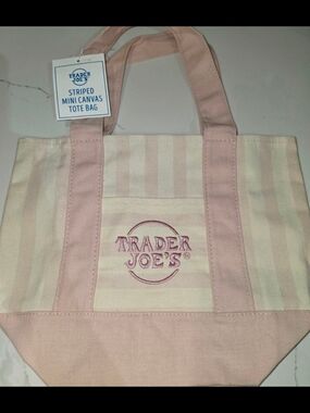 Trader Joes Pink Striped Canvas Mini Tote Bag